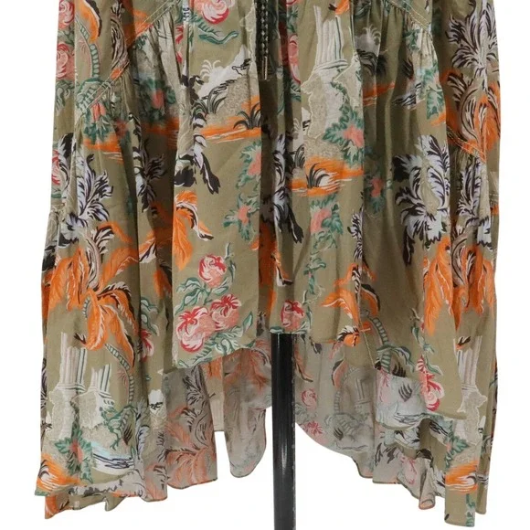 Peter Pilotto Khaki Cotton Floral Gathered Short Sleeve Dress US Size 8 - Picture 5 of 10